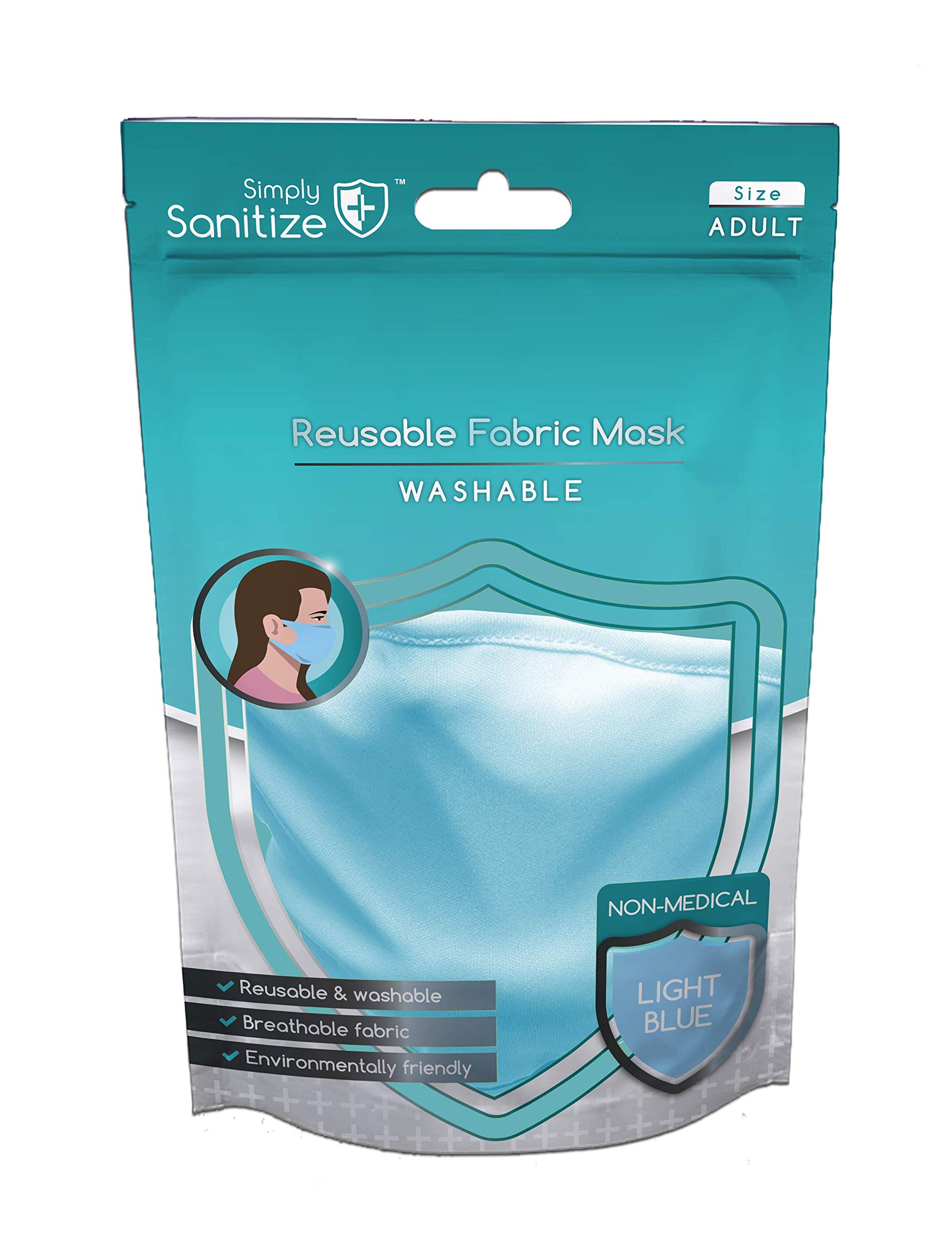 Simply Sanitize Reusable Light Blue Fabric Face Mask, NM004