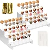 KHayRovies 2Pcs Wood Cake Pop Display Stand, White Lollipop Holder 3 Tier with Twist Ties Lollipop Sticks, 33 Holes Sucker Storage Rack for Dessert Table of Wedding Birthday Party Christmas Day (B)
