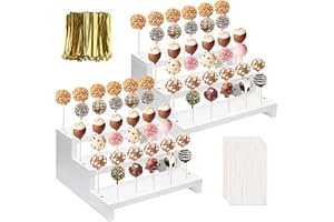 KHayRovies 2Pcs Wood Cake Pop Display Stand, White Lollipop Holder 3 Tier with Twist Ties Lollipop Sticks, 33 Holes Sucker Storage Rack for Dessert Table of Wedding Birthday Party Christmas Day (B)