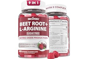 Nextdia Beet Root Gummies & L-Arginine, Nitric Oxide Supplements for Men & Women w/Organic Beets, B1, B2, B3, B5, B6, Folate, B12 for Energy Boost & Circulation Support, Sugar Free, 120 Cts