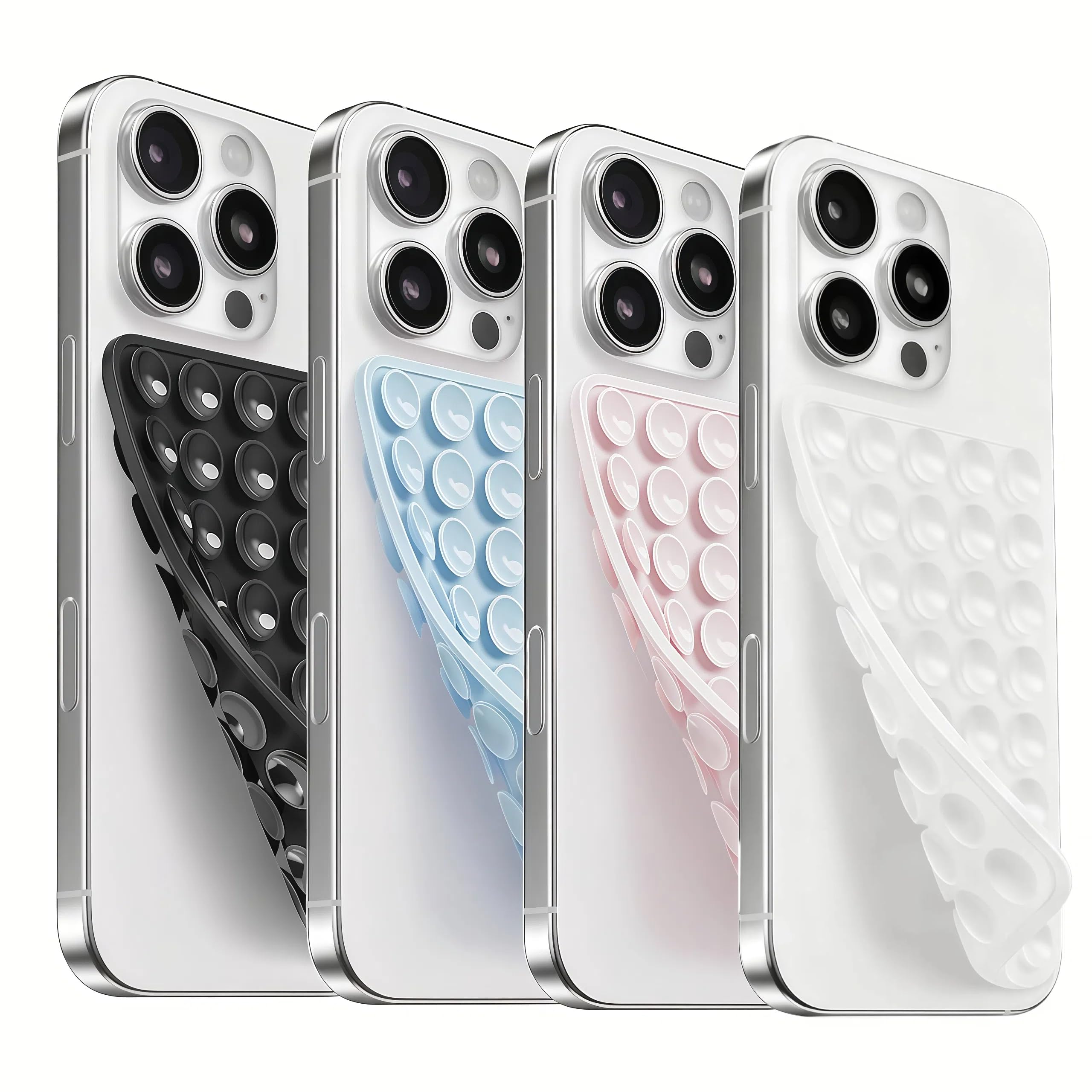 4 Pack Silicone Suction Cup Phone Case Mount Double Sided, Sticky Phone Grip with Higher Suction Power for Cell Phone, Hands-Free Phone Accessories for Selfies and Videos, Pink & Blue & Black & Clear