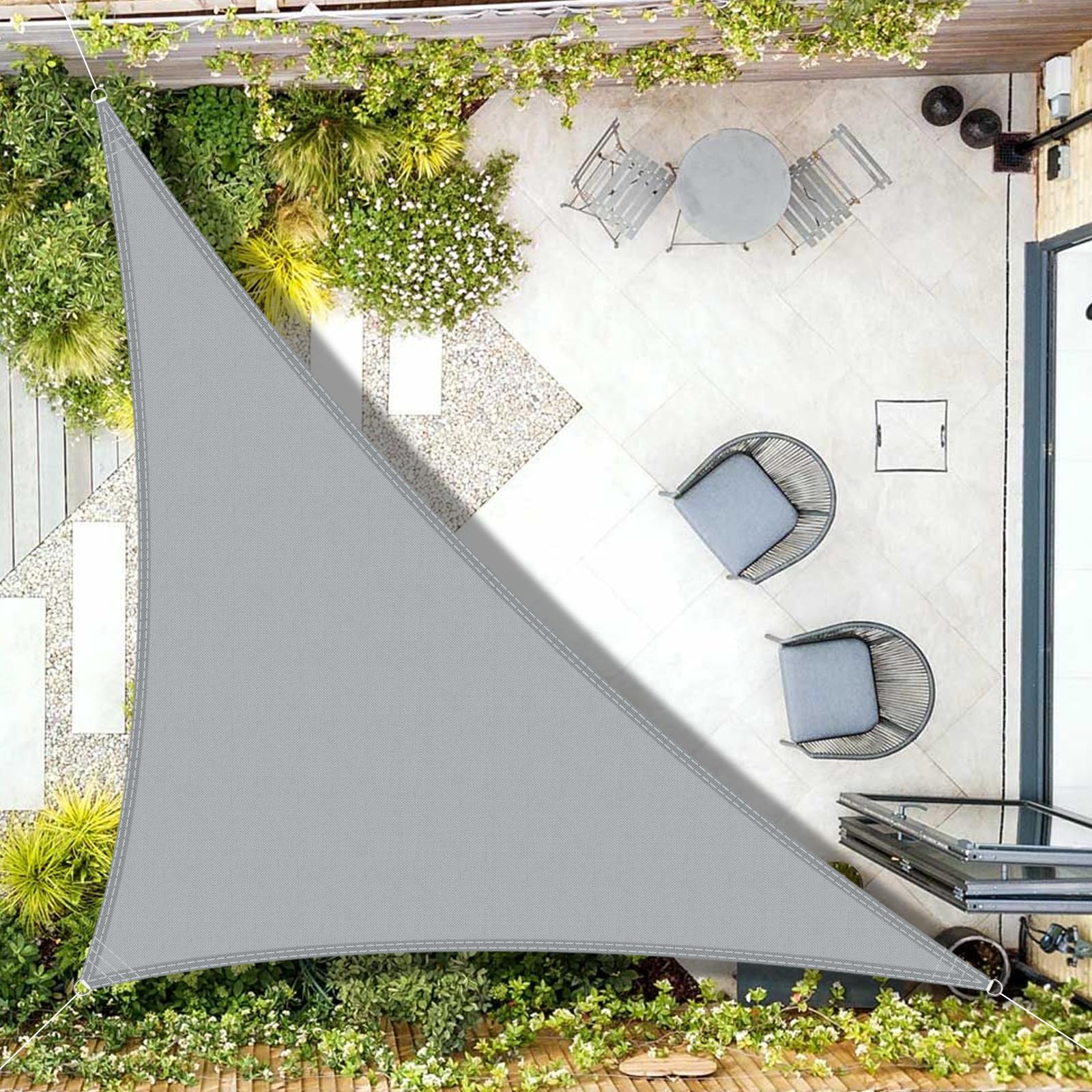 AXT SHADE Sun Shade Sail Waterproof 3x3x4.25m Triangle UV Block Canopy Awning for Patio Outdoor Garden Backyard -Light Grey