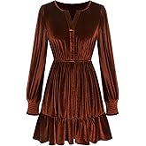ZAFUL Womens Long Sleeve Velvet Dress 2025 Fall V Neck Holiday Cocktail Party Semi Formal Mini Dresses for Wedding Guest