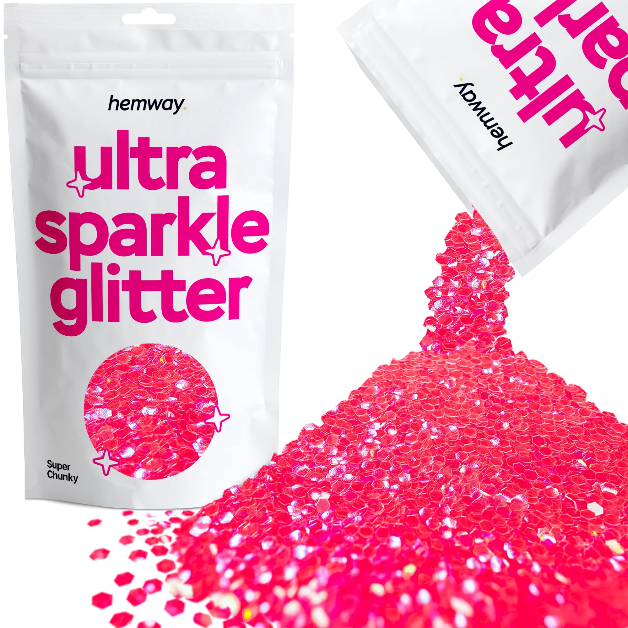 Hemway Ultra Sparkle Glitter Fluorescent Pink 100g Super Chunky | Glitter for Arts & Craft, Makeup, Nail Art, Crafting, Card Making, Sparkle Decoration โ image 1