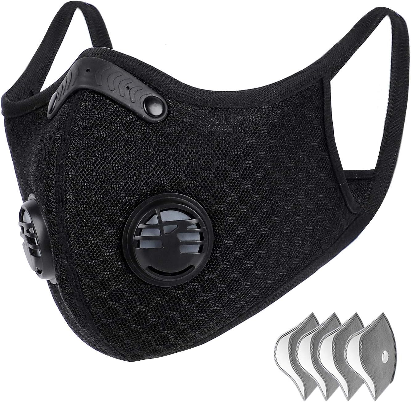 West Biking Mesh Dust/Pollution Mask for Air Filtration, Sport Mask with Exhalation Valves Filters, Activated Carbon N99 PM2.5 Filters Air Purifier (1Mask+5Filters)