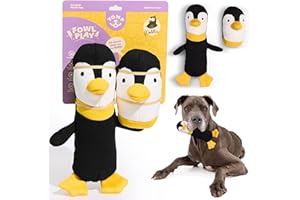 Yomp Penguin Dog Toy – Durable Plush Chew Toy with Natural Canvas and Crinkle Paper – Interactive Stuffed Animal for Dogs (2-Pc Waddles Set)
