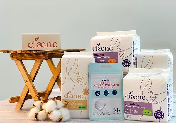 CLAENE ORGANIC COTTON PANTY LINERS, UNSCENTED,THIN, DAILY, BREATHABLE, LIGHT INCONTINENCE, NATURAL PANTYLINERS, MENSTRUAL PADS FOR WOMEN (REGULAR, 50P)