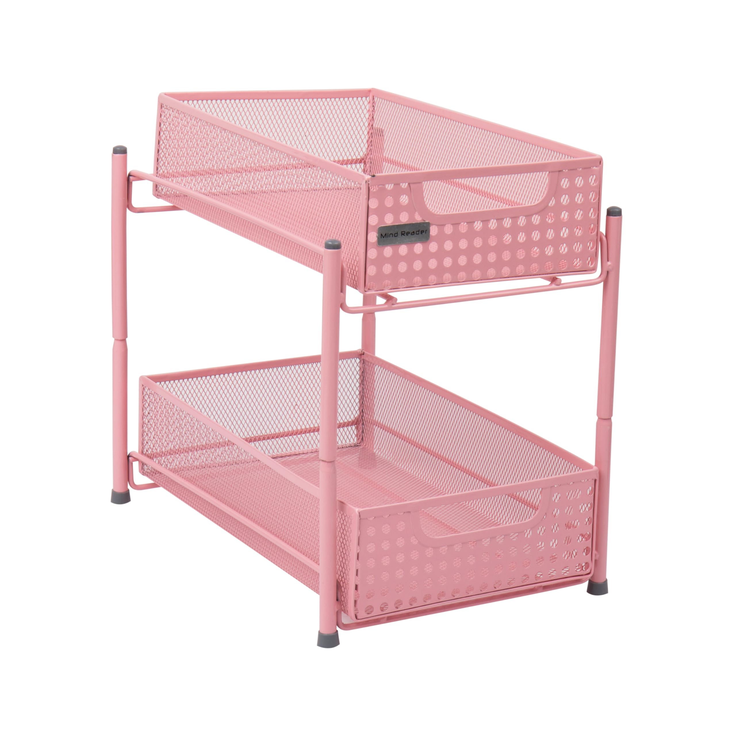 Mind Reader HCABASK2T-PNK Cabinet, Mesh Storage Baskets Organizer, Home, Office, Kitchen, Bathroom, Steel, Pink 2 Tier Heavy Duty