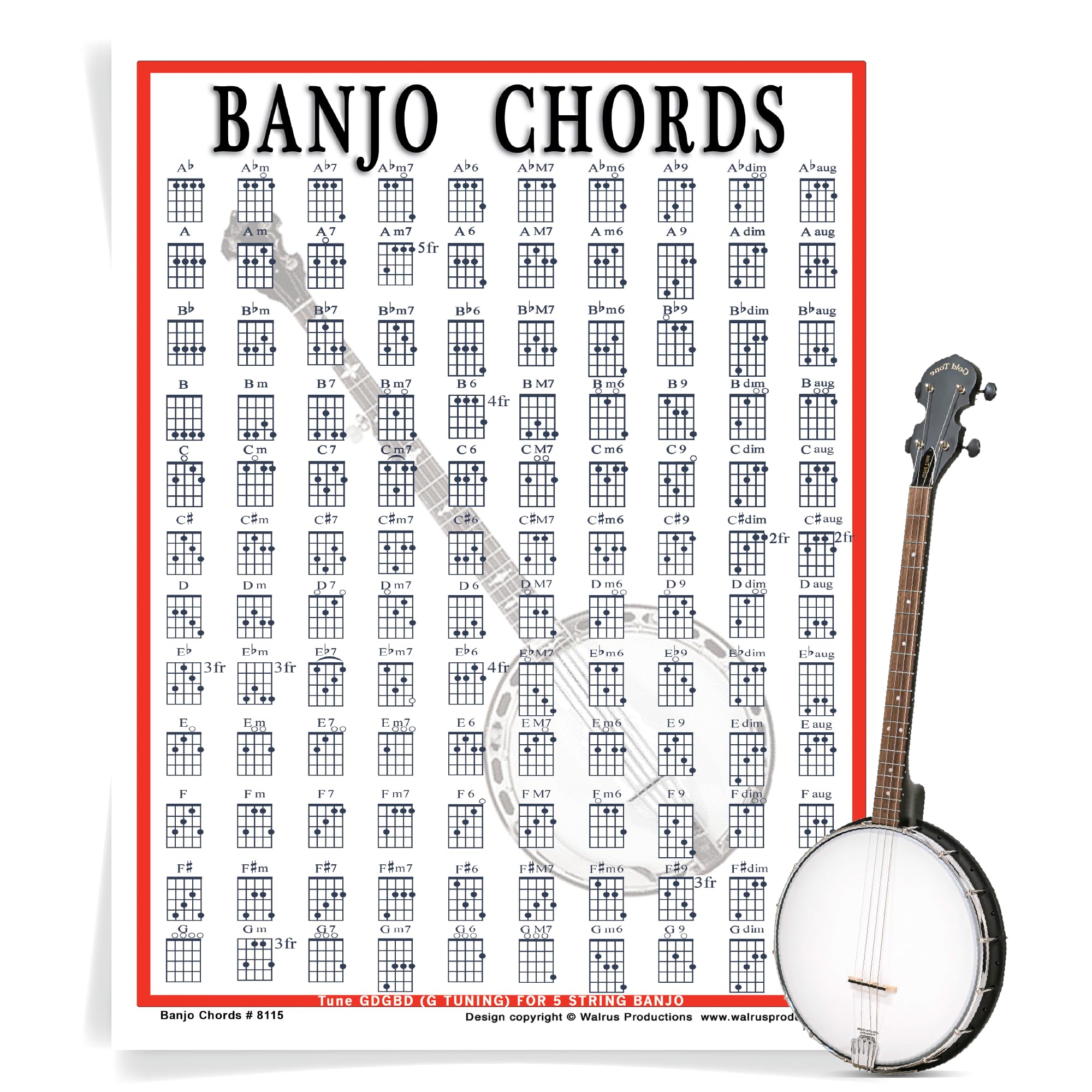 Mua Mini Banjo Chord Chart Poster - Laminated Banjo for Beginners and ...