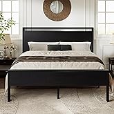 Allewie Queen Size Platform Bed Frame with Wooden Headboard and Footboard, Heavy Duty 12 Metal Slats Support, No Box Spring Needed, Under-Bed Storage, Noise Free, Easy Assembly, Black Oak