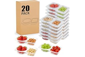 RJDJDLXM Reusable BPA-Free 2-Compartment Snack Containers with Lids, Leakproof Condiment Boxes for Portion Control, Meal Prep