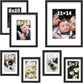 An&amp;He 7 Pack Picture Frames Collage Wall Decor, Gallery Wall Frame Set for Wall or Tabletop Display, Multi Sizes with One 11x14, Two 8x10, and Four 5x7 Photo Frames, Black