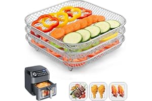Square Air Fryer Rack Set, 3 Layer 8.2x8.2" Stainless Steel Stackable Grill Dehydrator Rack, Air Fryer Basket Trays, Square A