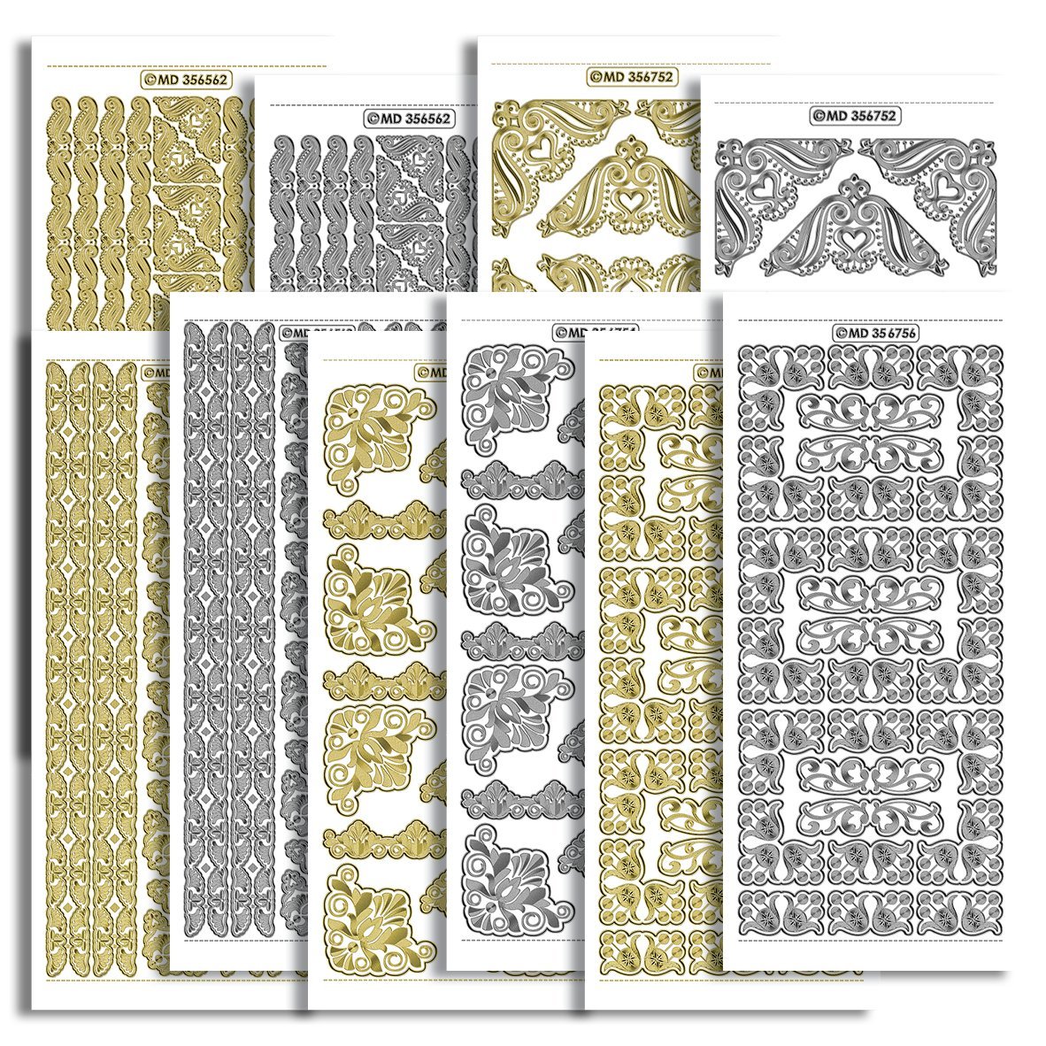 Creative Products Craftstickers Double Embossed Borders/Corners, Peel Off Stickers, Silver/Gold