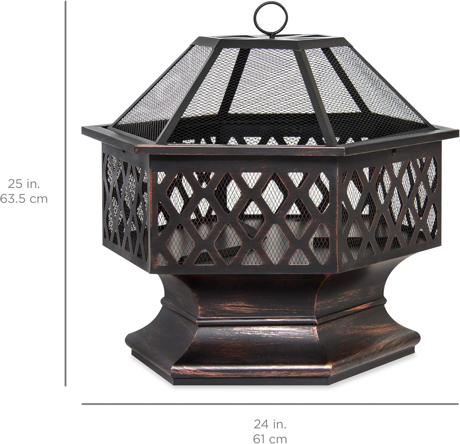 Best Choice Products Hex-Shaped 24in Steel Fire Pit for Garden, Backyard, Poolside w/Flame-Retardant Mesh Lid : Garden & Outdoor