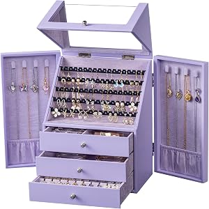 Jewelry Organizer Box for Women with Earring and Necklace Storage | Jewelry Box Organizer,Multi-Tier Drawers,Side Necklace Do