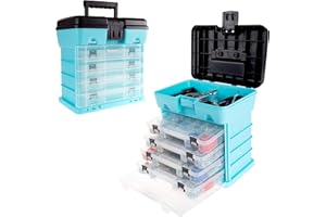 Portable Tool Box - Small Parts Organizer with Drawers and Customizable Compartments for Hardware, Tackle, Beads, or Crafts by Stalwart (Light Blue)