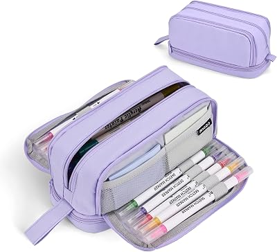 Howala Large Capacity Pencil Case 4 Compartments Purple Multifunctional Bag
