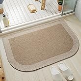 YDKGL Half Circle Bath Mat, Non Slip Bath Mat, Thin Bathroom Rugs Fit Under Door Quick Dry Absorbent Washable Bathroom Mat with Rubber Backing, Brown Beige 16x24