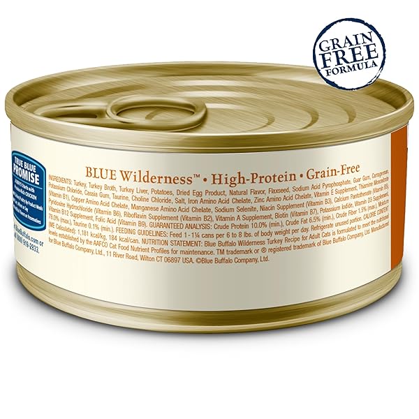 BLUE BUFFALO WILDERNESS NATURAL HIGH-PROTEIN GRAIN-FREE WET FOOD FOR ADULT CATS, TURKEY PATÉ, 5.5-OZ. CANS, 24 COUNT