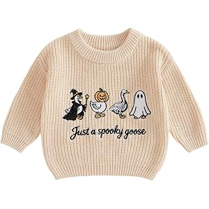 Baby Boy Girl Goose Sweater Long Sleeve Crew Neck Pullover Fall Knit Tops | Long Sleeve Goose Embroidery Sweater,One silly go