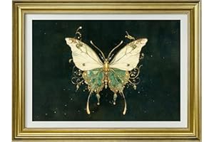 VIOLABBEY Wall Art Gold Framed Canvas, Butterfly Prints Emerald Green Decor Vintage Fantasy Paintings for Living Room Bathroom Bedroom, 12x16in