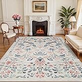 8x10 Area Rugs Washable Rug: Lagre Boho Living Room Rug Soft Non-Slip Thin Carpet Indoor Floor Non-Shedding Neutral Floral Carpets for Bedroom Dining Room Farmhouse Nursery Multi