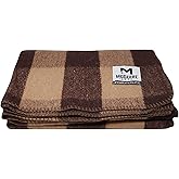 M MCGUIRE GEAR Warm Wool Bunkhouse Plaid Blanket for Camping, Home, Survival, or First Aid, 64" x 90" (Light Brown/Brown)