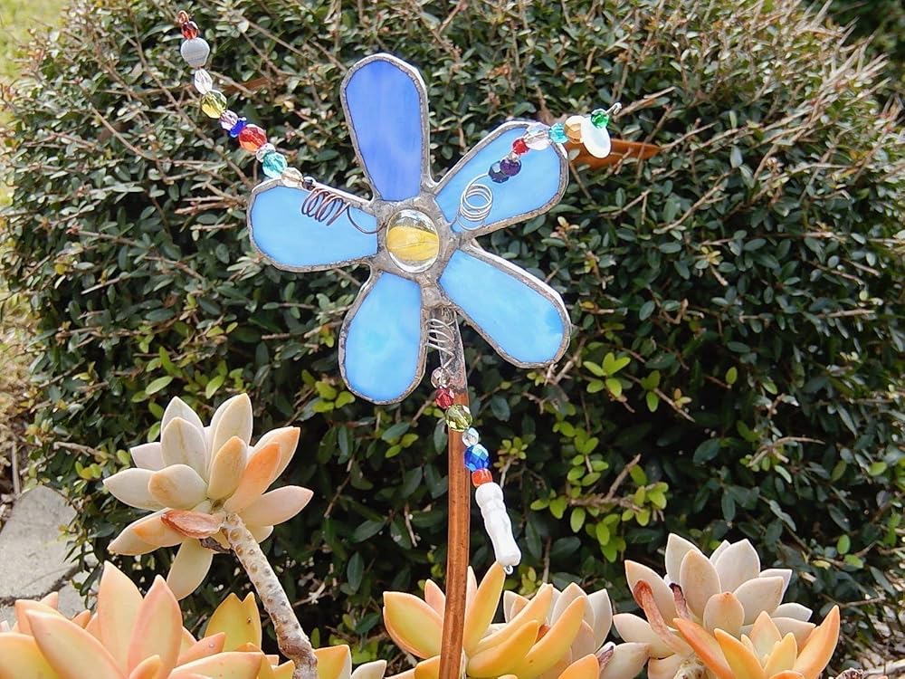Amazon Com Stained Glass Flower Garden Stake Ornamental Glass For Your Garden Handmade
