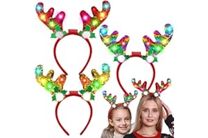 AMENON Christmas Light Up Christmas Headband, 3 Pack LED Reindeer Christmas Headbands Christmas Accessories, Christmas Party Supplies for Kids Women