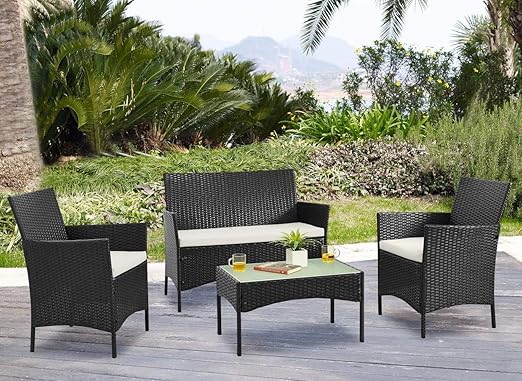 Amazon Com Palm Springs Deluxe 4 Piece Rattan Sofa Set W Chairs