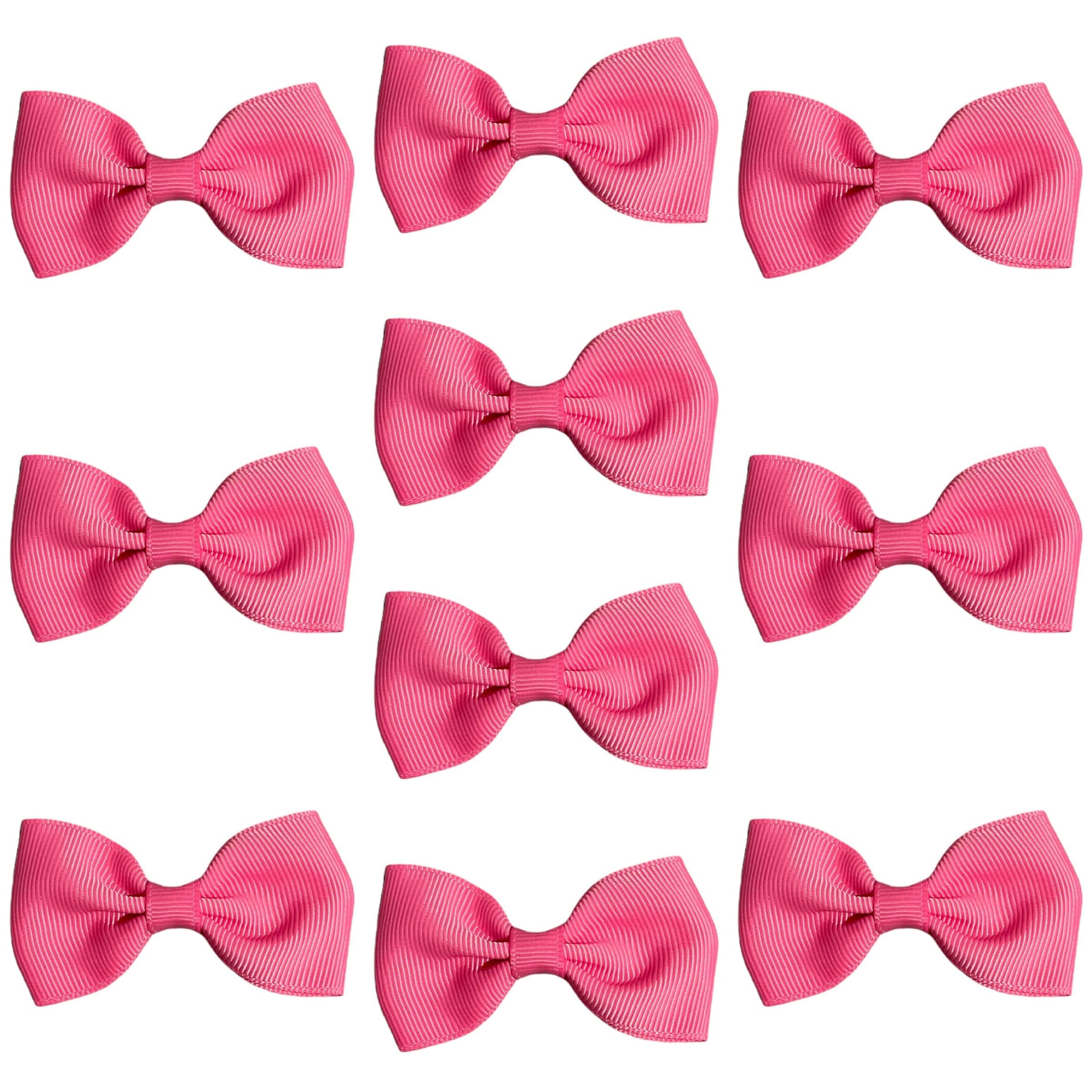 Pink Hair Bows Clips Slides Grips 2.7" inch Soft Ribbon Small Straight School Hairbows for Girls 10pcs