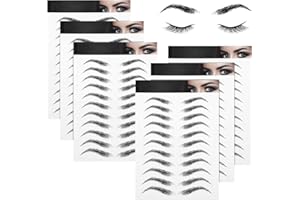 Blulu 6 Sheets 4d Hair-like Waterproof Eyebrow Tattoos Stickers Transfers Temporary Brow Tattoo Peel off Grooming Shaping Sticker in Arch Style, 66 Pairs Black(High Arch Eyebrow)