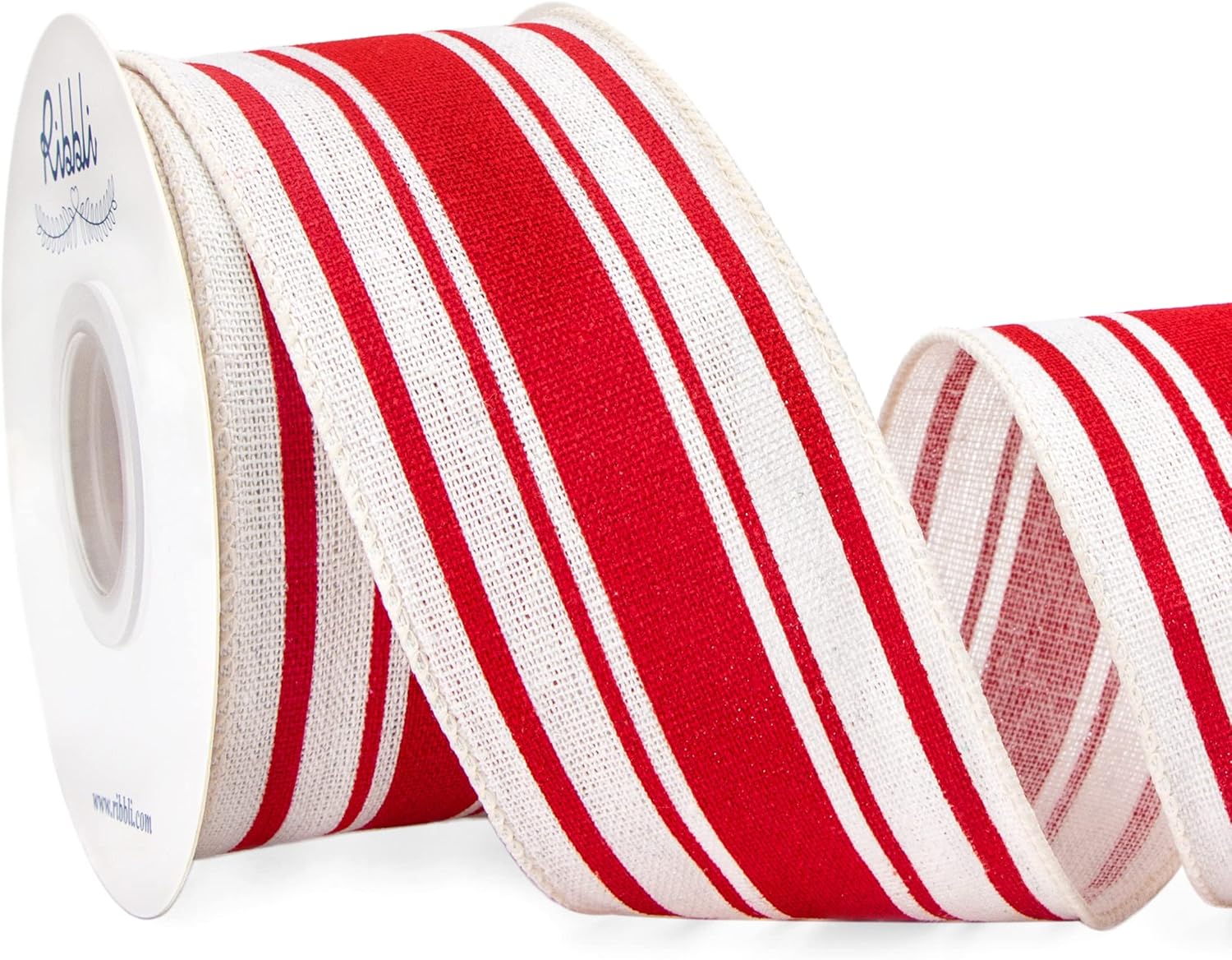Bows & Ribbons - Ribbli Christmas Wired Ribbon,Red Stripe Ribbon 2-1/2 Inch x Continuous 10 Yard, Stripe Cotton Burlap for Big Bow,Wreath-(Red/Ivory)