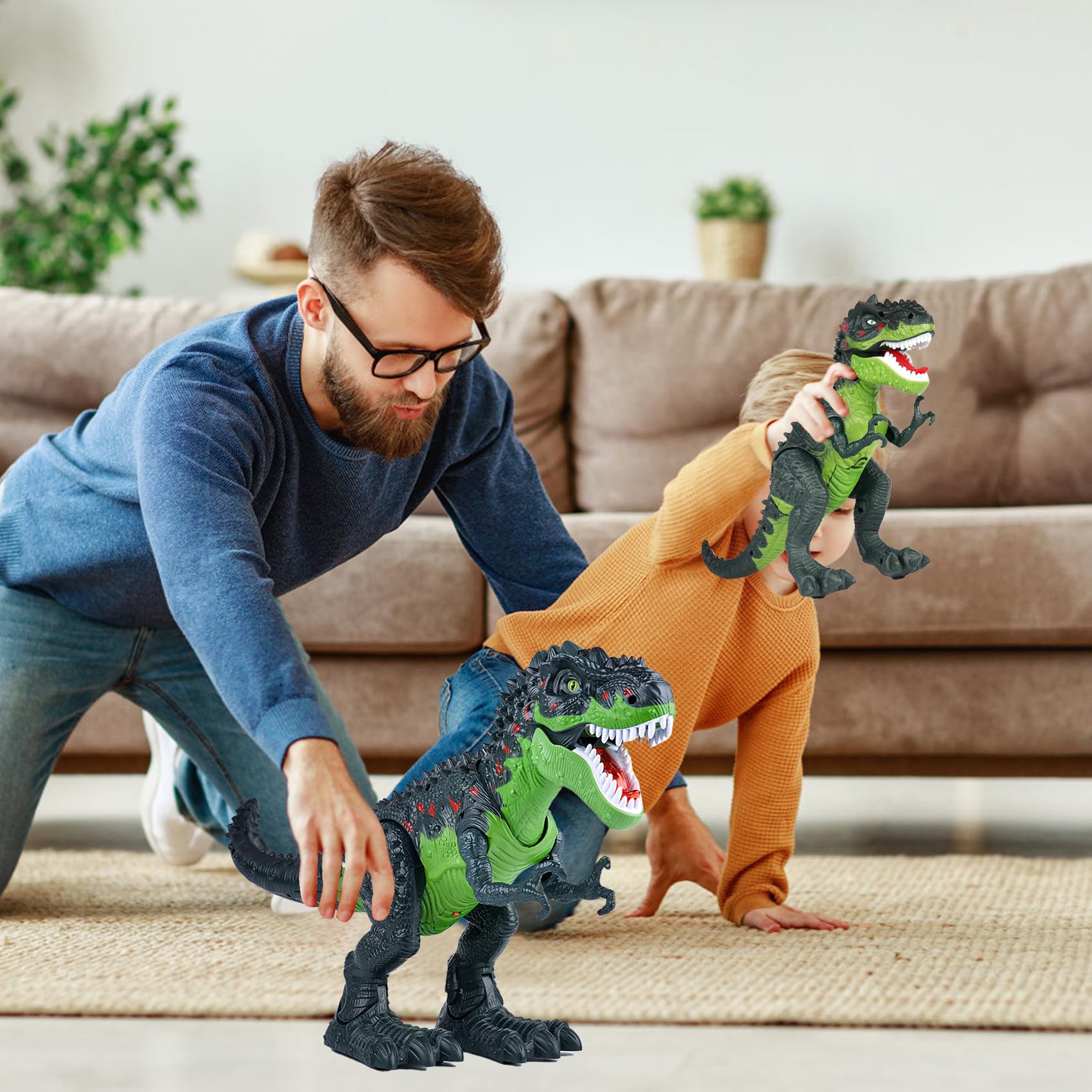 AHCo. Trex Dinosaur Toys for Kids 3-5, Small Electric Walking Tyrannosaurus Rex Dino for Toddler Boys, Best Gifts for Age 3 4 5 6 7 Year Old, Light, Sound & Spray