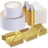 Bestluck 700PCS Gold Plastic Dinnerware Set for 100 Guests, Disposable Plates for Party, Include 100 Gold Dinner Plates, 100 Dessert Plates, 100 Set Silverware, 100 Cups, 100 Napkins