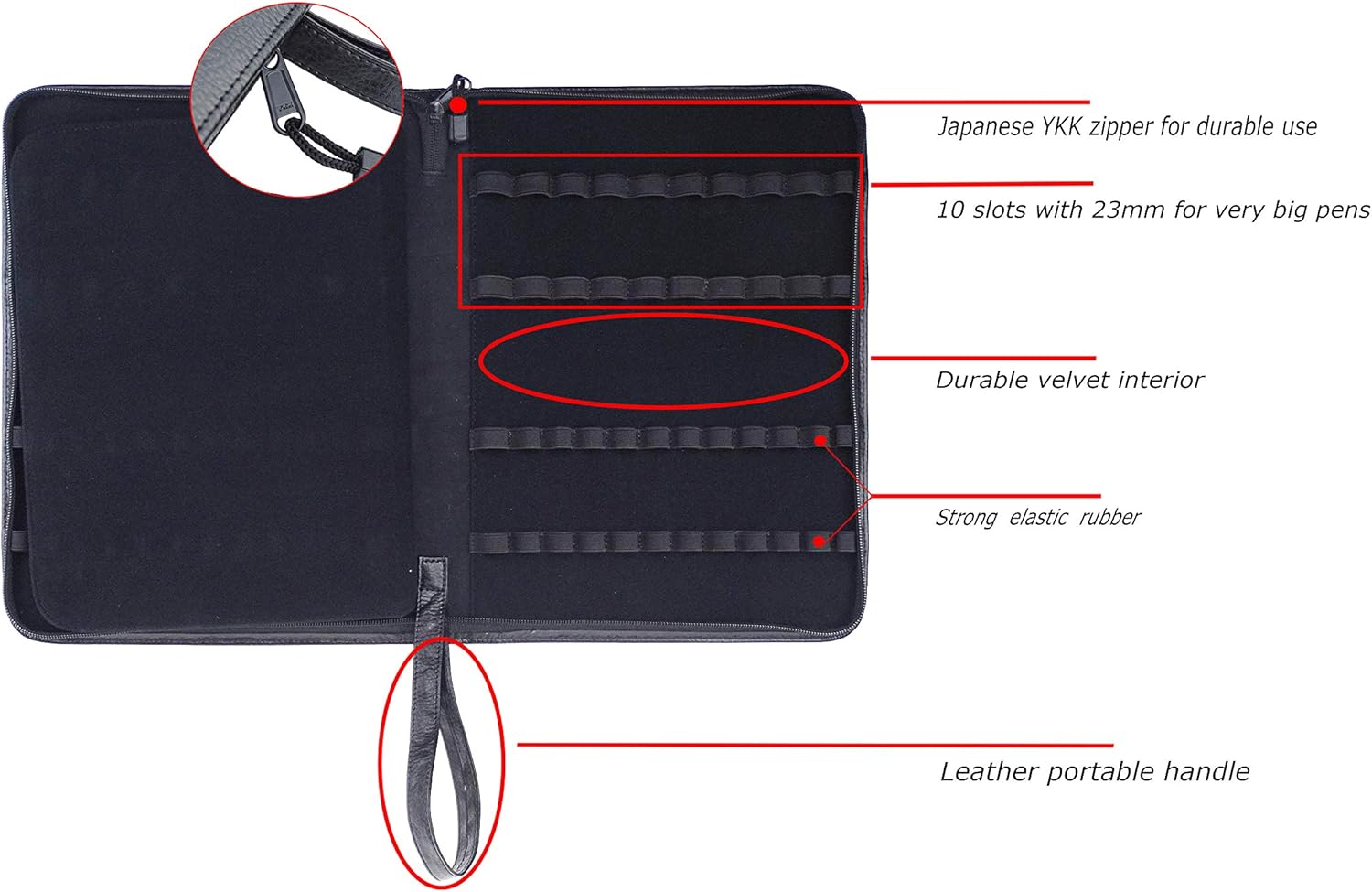 Lanxivi Cowhide Leather Fountain Pen Case Black for Various Size Pens,46 Slot Display Holder Bag Pen Pouch - Image 4