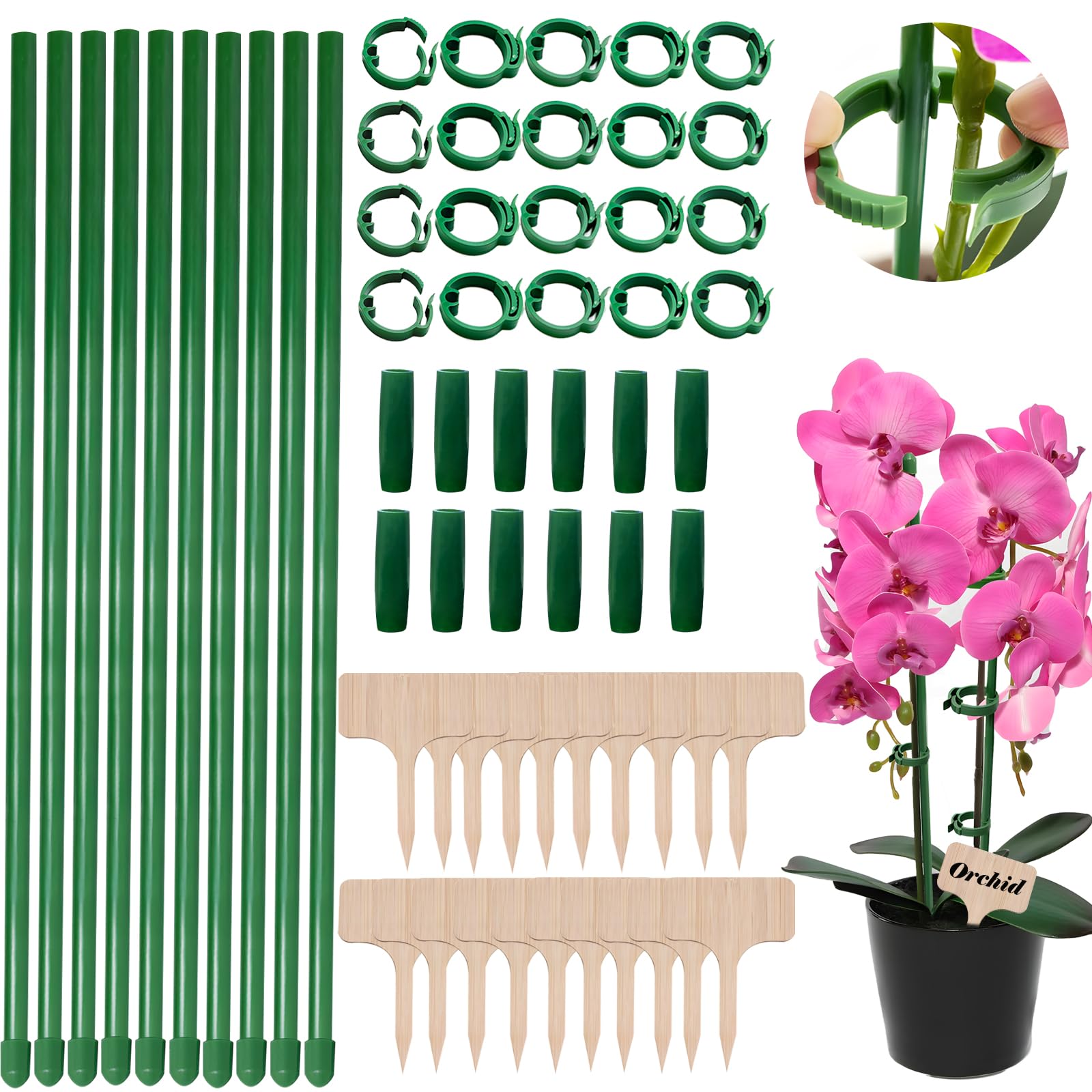 Santentre 20 Pcs Adjustable Plant Stakes with Extendable Plant Clips, 30CM Plant Supports for Indoor Plants, Plant Sticks Support with Connectors&Plant Labels Set, Tomato Orchid Pole Garden Stakes
