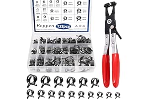 Eoppen 132Pcs 6-25mm Spring Hose Clamps Assortment Kit with Swivel Flat Band Fuel Hose Clamp Plier - 16 Sizes Fuel Line Silicone Vacuum Hose Low Pressure Air Clamps