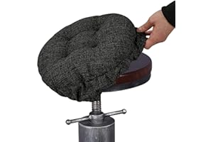 SINOSSO Modern Linen Bar Stool Cushion Dia.12, Fashion Interweaving Design Anti-Skid Silicone Round Stool Seat Cushion Cover Padded (Black, S,1)