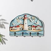 Berlun Wall Mounted Key Holder,Modern Wood Key Hanger with 4 Hooks for Wall Key Organizer Rack for Home, Office, Entryway Rustic Decorative Key Holders for Wall Decor, Beach Seagull