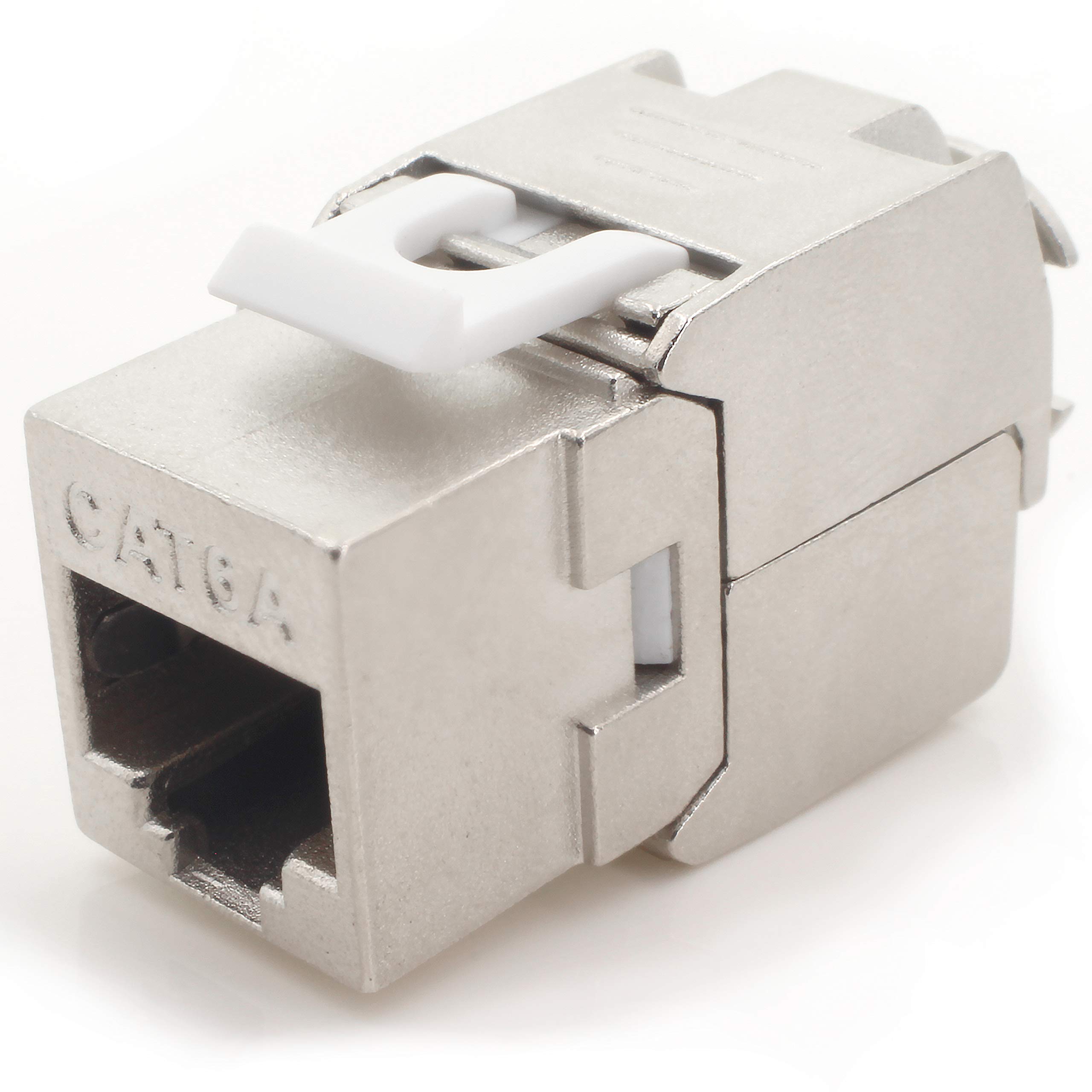 1aTTack.de Keystone Cat.6a 180° tool-free insulation displacement terminal on RJ45 socket AWG 23 to AWG 26 shielded ronze nickel-plated zinc alloy compatible with Cat5 Cat6 Cat7 Cat8 Silver 1 piece — image 1