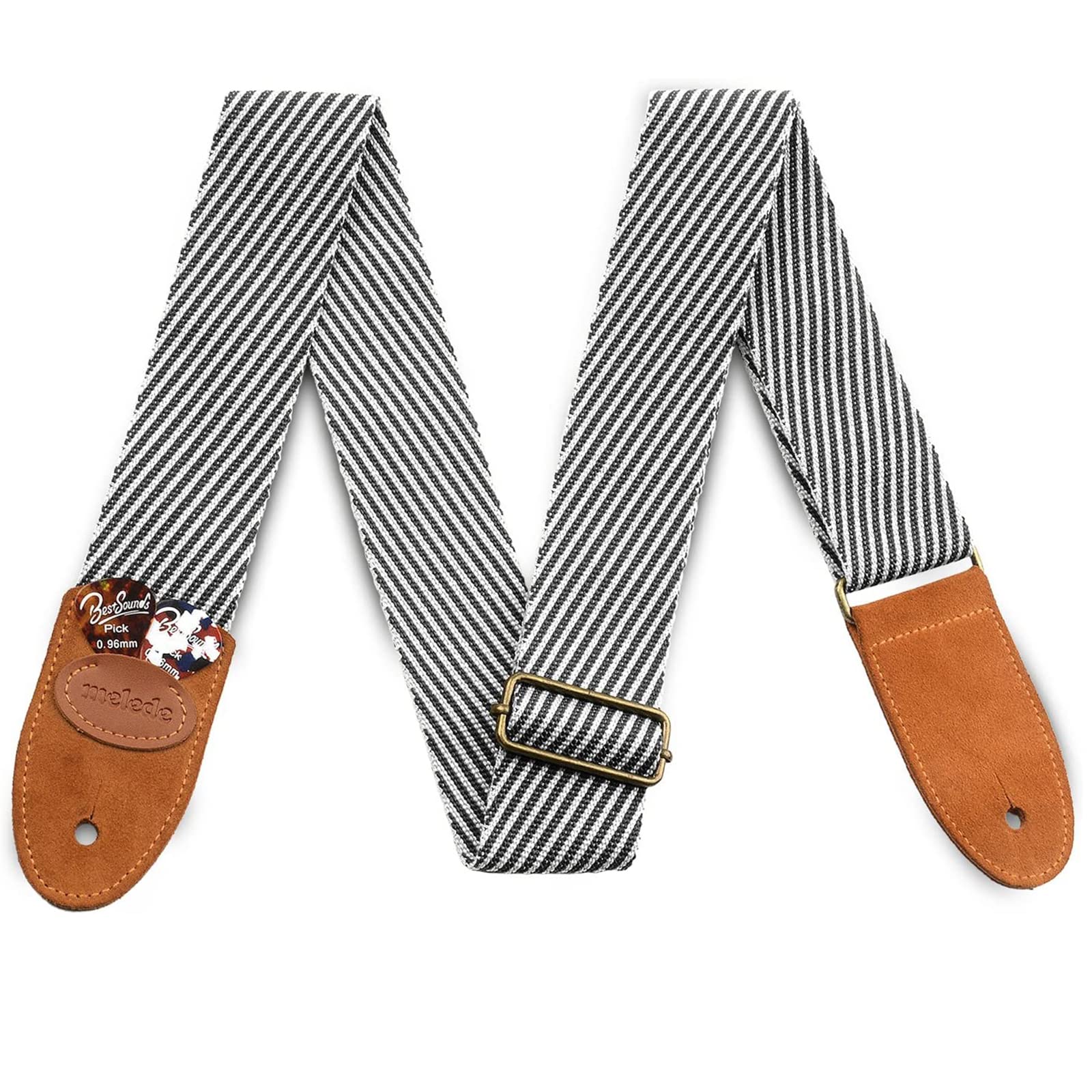 Guitar Strap Vintage Tweed 100% Cotton & Sude Leather Ends Guitar Shoulder Strap with Pick Pocket for Bass, Electric & Acoustic Guitars (Black/Gray)