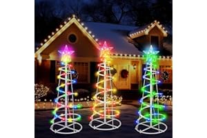 VIHOSE 3 Pcs LED Spiral Christmas Trees Outdoor Light up Xmas Tree Collapsible Multicolor Smart LED Lighted Mode Christmas Tree with Star Topper for Christmas Outside Yard Porch Home (3ft)