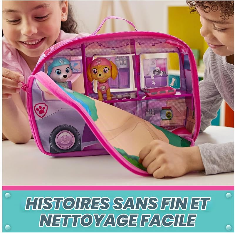 Pat' Patrouille, Le Monde de Stella, Coffret Camping et Sauvetage, avec Figurines à tête Mobile Stella, Everest et Liberty, Camping-Car, Jouets pour Filles et garçons à partir de 3 Ans