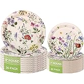 Pickmesh 60 Pcs Wildflower Paper Plates 9 in and 7 in Disposable Floral Dinner Plates Watercolor Spring Flower Dessert Party Dinnerware for Tea Party Birthday Baby Shower Bridal Shower(Classic)