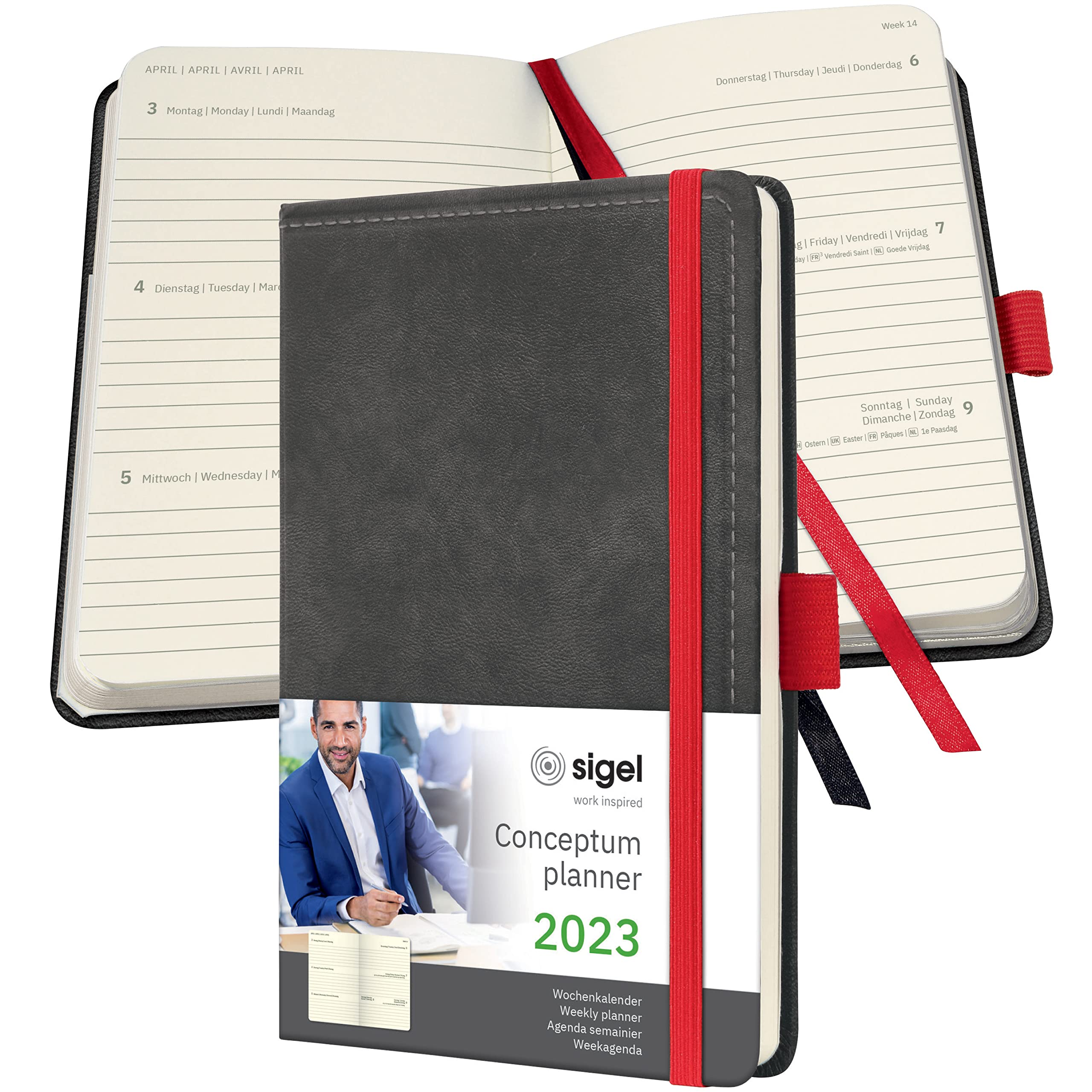 SIGEL C2358 Conceptum Weekly planner 2023 - design Vintage - 9,5 x 15 cm - hardcover - 176 S - dark grey