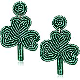 St. Patrick's Day Earrings Beaded Green Shamrock Earrings Handmade Lucky Leaf Drop Dangle Earring for Women Funny Irish Holiday Jewelry Gifts