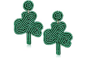 CEALXHENY St. Patrick's Day Earrings Beaded Green Shamrock Earrings Handmade Lucky Leaf Drop Dangle Earring for Women Funny Irish Holiday Jewelry Gifts