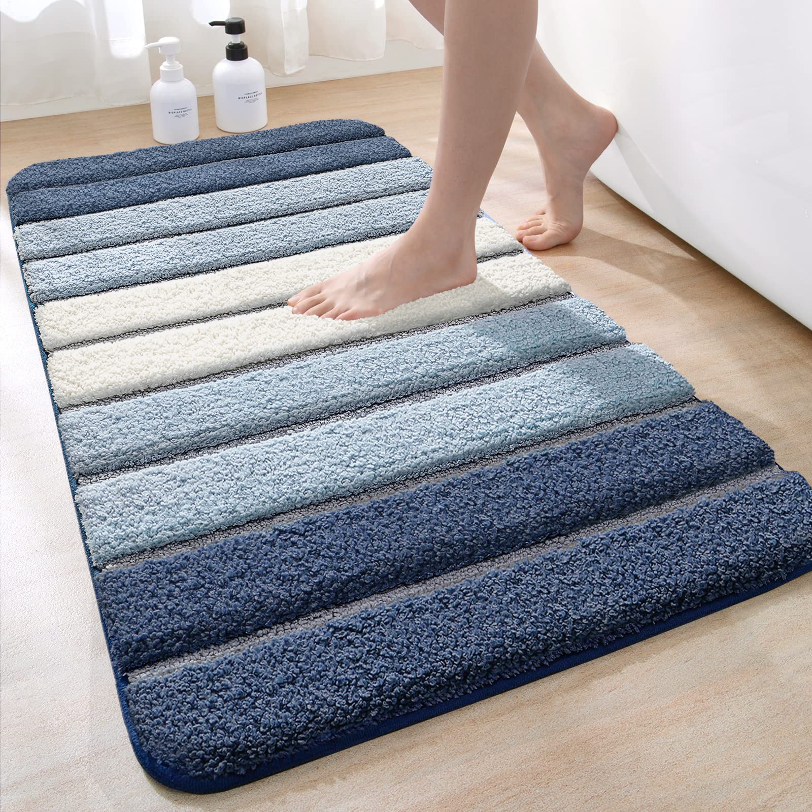 DEXI Bath Mat 60 x 90 cm, Extra Soft Absorbent Microfiber, Non-Slip Washable Rugs for Shower Floor, Bathmat Bathroom Accessories Decor, Blue